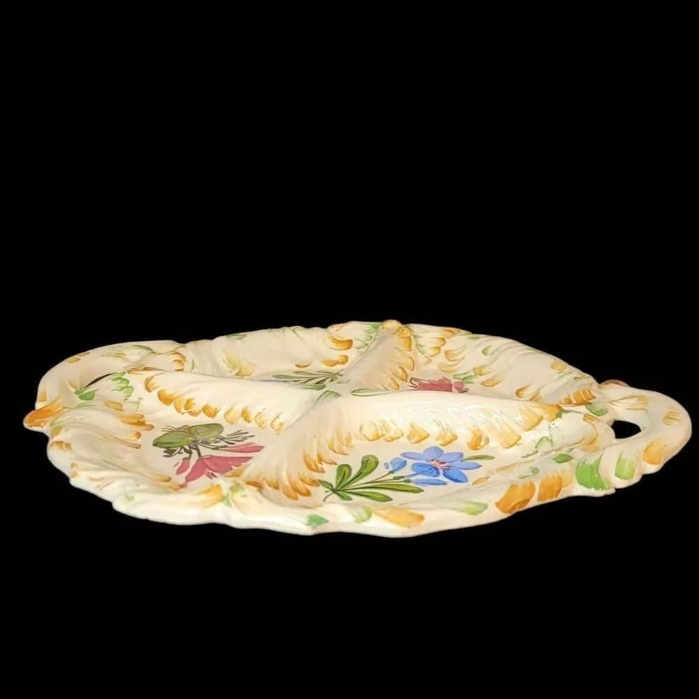 Vintage Italian Ceramic‎ Handpainted Floral Divided Serving Plate